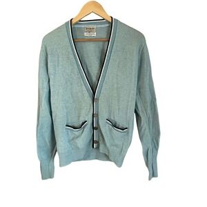 Brian MacNeil Cardigan Mens S Blue Excellent Shetland Wool Blend V-Neck Vintage